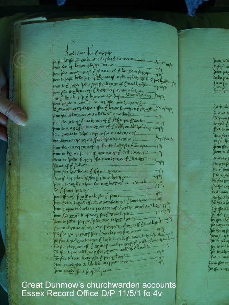 Great Dunmow's churchwarden accounts Essex Record Office D/P 11/5/1 fo.4v