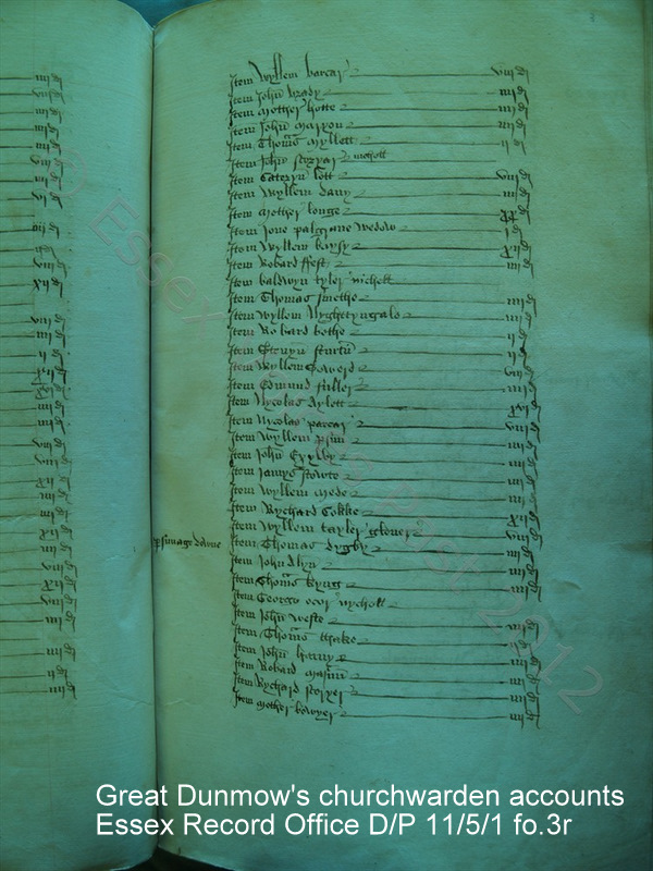 Great Dunmow's churchwarden accounts Essex Record Office D/P 11/5/1 fo.3r