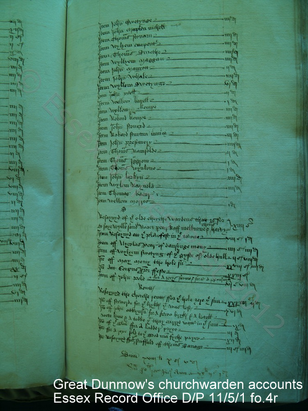 Great Dunmow's churchwarden accounts Essex Record Office D/P 11/5/1 fo.4r
