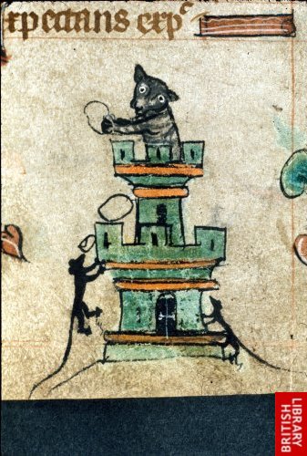 Harley 6563 f. 72 Book of Hours - Cat in a tower